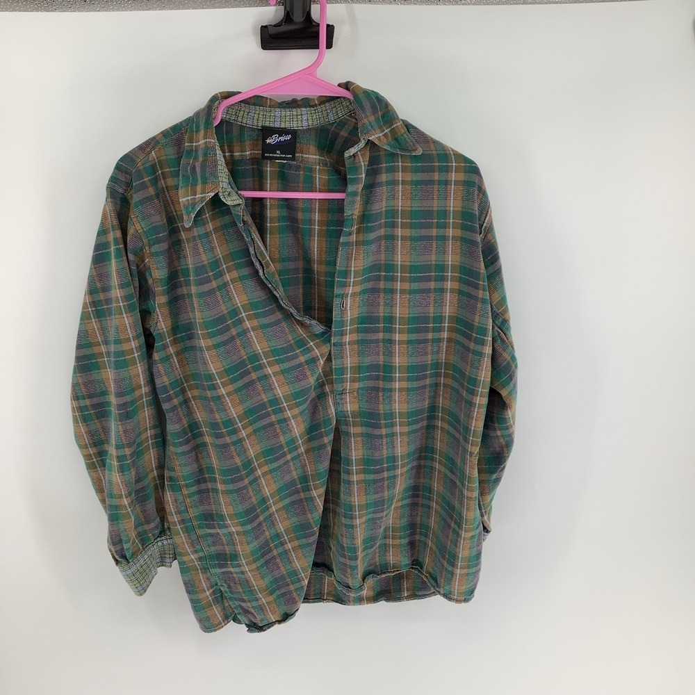 Brisco XL‎ Green Brown Plaid Flannel Shirt Long Sleeve